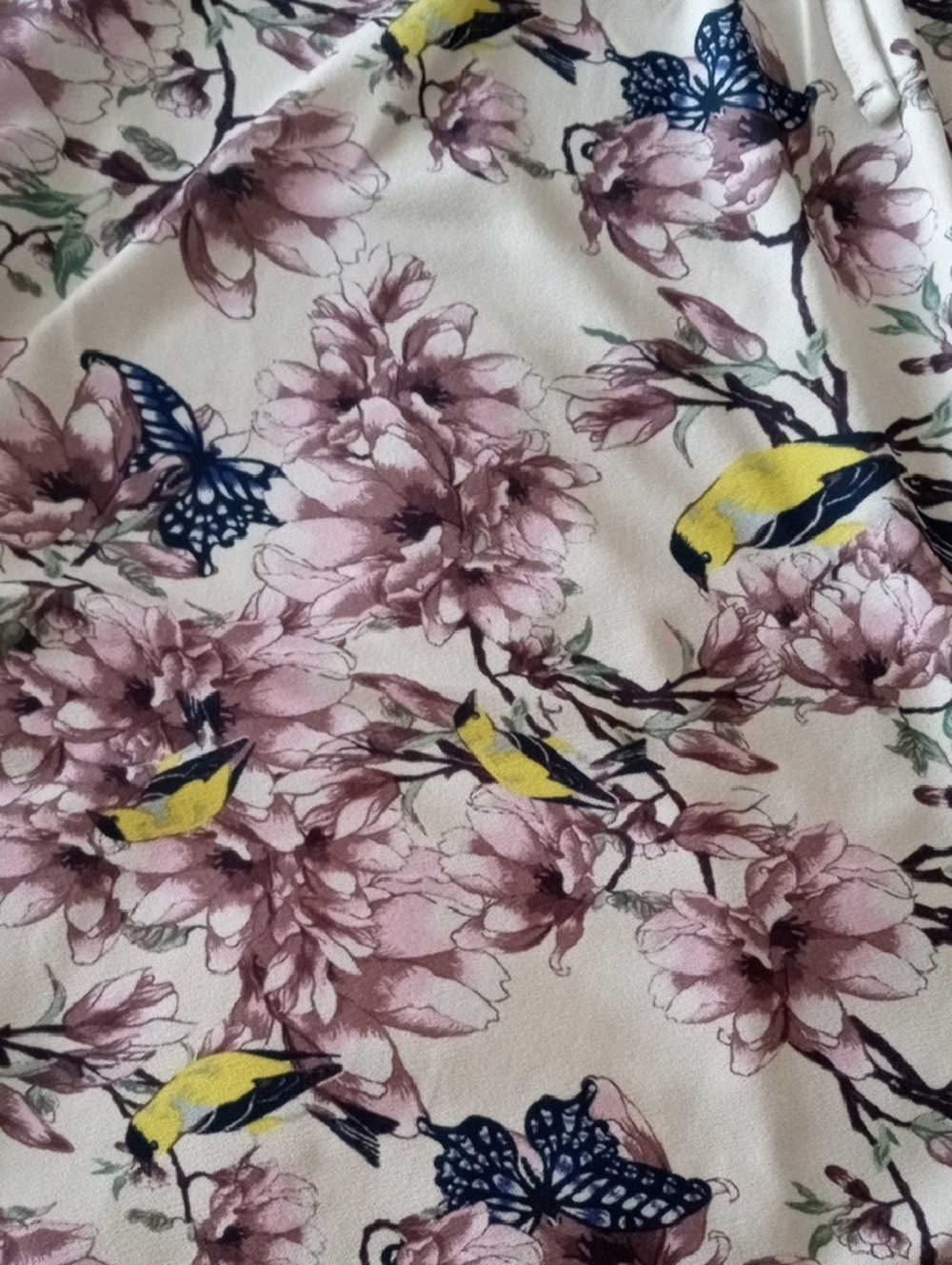 H&M Floral Long-Sleeve Blouse Ivory with Birds, Flowers & Butterflies Size XS - Picture 6 of 11